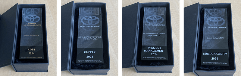 DENSO received the Superior Award for Cost Management the Achievement Award for Sustainability two Achievement Awards for Project Management and Supply for DMHU and a Certificate of Recognition for Value Anal