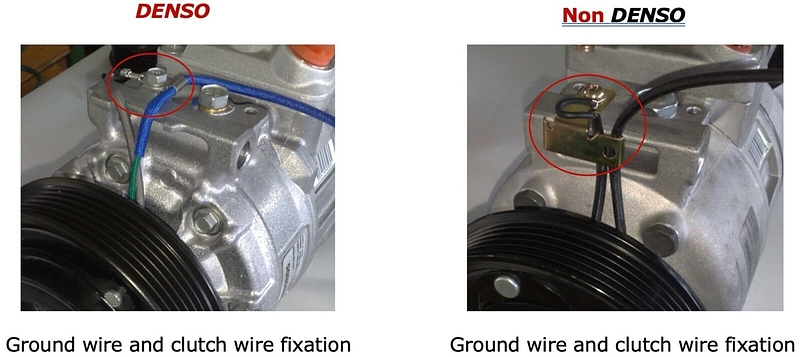 Counterfeit DENSO compressors ground wire