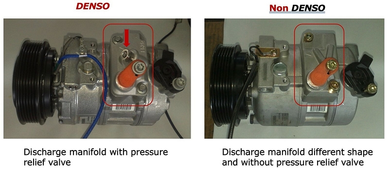 Counterfeit DENSO compressors discharge manifold