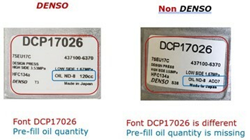 Counterfeit DENSO compressors label 2
