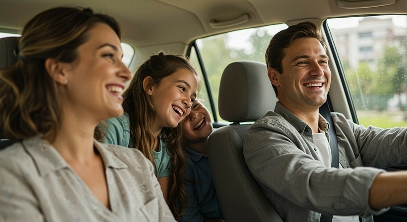 Happy family in the car